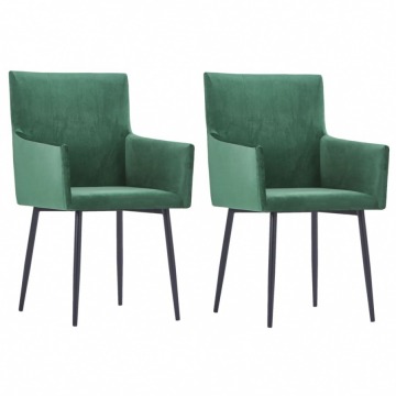 Krzesła do salonu z podłokietnikami 2 szt. zielone aksamit