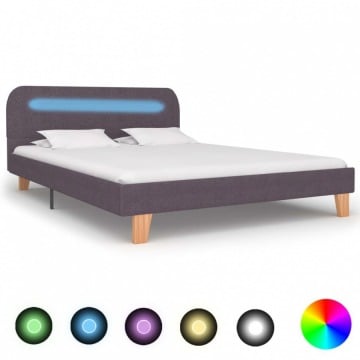 Rama łóżka z LED, taupe, tapicerowana tkaniną, 140 x 200 cm