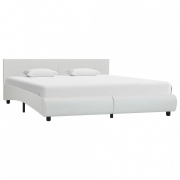Rama łóżka, biała, sztuczna skóra, 160 x 200 cm