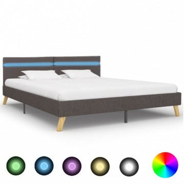 Rama łóżka z LED, jasnoszara, tkanina, 180 x 200 cm