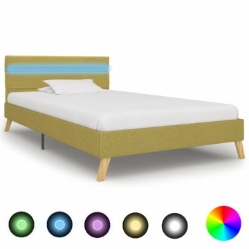 Rama łóżka z LED, zielona, tkanina, 90 x 200 cm