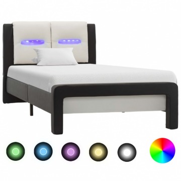 Rama łóżka z LED, czarno-biała, sztuczna skóra, 90 x 200 cm