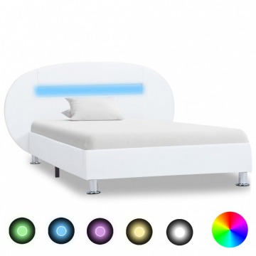 Rama łóżka z LED, biała, sztuczna skóra, 100 x 200 cm