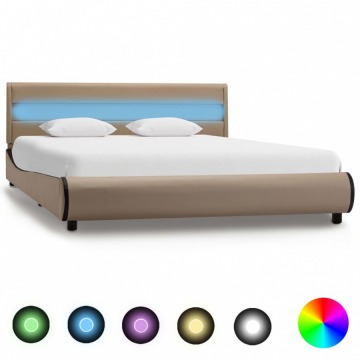 Rama łóżka z LED, kolor cappuccino, sztuczna skóra, 140x200 cm