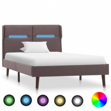Rama łóżka z LED, taupe, tapicerowana tkaniną, 90 x 200 cm