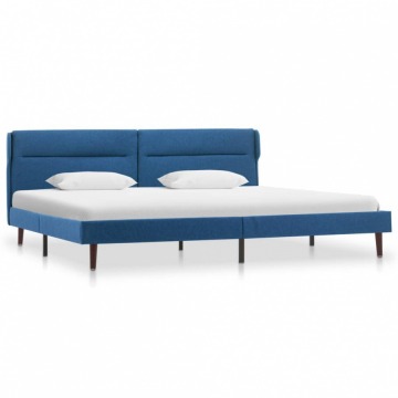 Rama łóżka, niebieska, tapicerowana tkaniną, 140 x 200 cm