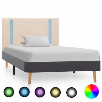 Rama łóżka z LED, kremowo-ciemnoszara, tkanina, 90 x 200 cm