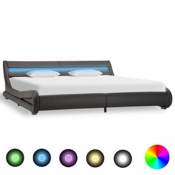 Rama łóżka z LED, szara, sztuczna skóra, 180 x 200 cm