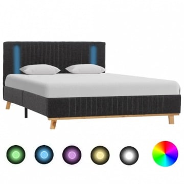 Rama łóżka z LED, ciemnoszara, tapicerowana tkaniną, 120x200 cm