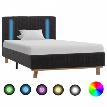 Rama łóżka z LED, ciemnoszara, tapicerowana tkaniną, 90x200 cm