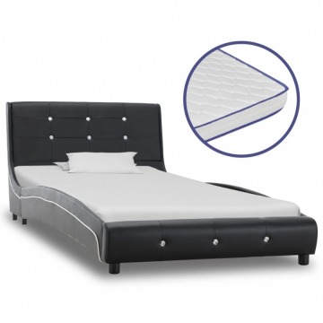 Łóżko z materacem memory, czarne, sztuczna skóra, 90 x 200 cm