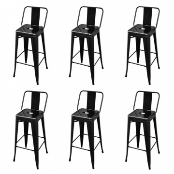 Krzesła barowe 6 szt. czarne stalowe