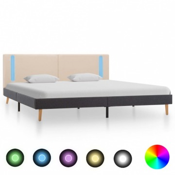 Rama łóżka z LED, kremowo-ciemnoszara, tkanina, 180 x 200 cm