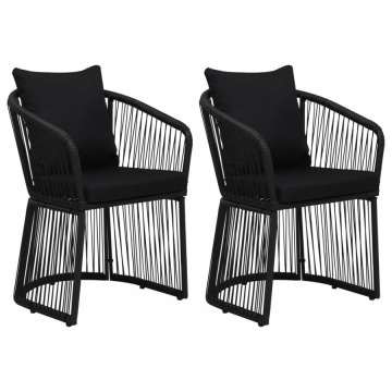 Krzesła ogrodowe z poduszkami, 2 szt., rattan PVC, czarne
