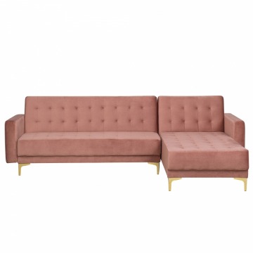Sofa lewostronna różowa welurowa rozkładana ABERDEEN