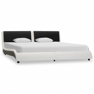Rama łóżka, biało-czarna, sztuczna skóra, 180 x 200 cm