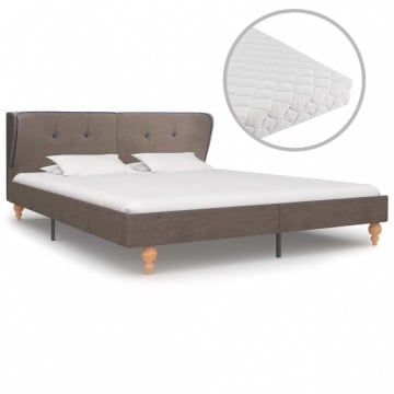 Łóżko z materacem, taupe, tkanina, 160 x 200 cm