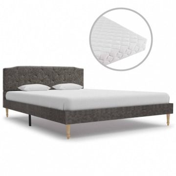 Łóżko z materacem, ciemnoszare, tkanina, 140 x 200 cm