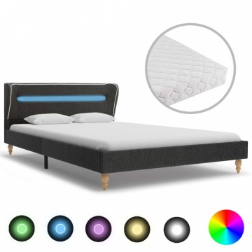 Łóżko LED z materacem, ciemnoszare, juta, 140 x 200 cm
