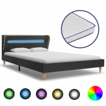 Łóżko LED z materacem memory, ciemnoszare, juta, 90 x 200 cm