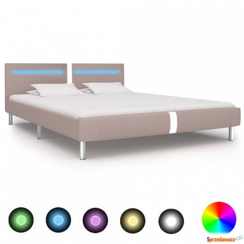 Rama łóżka LED, kolor cappuccino, sztuczna sk... - Łóżka - Sieradz