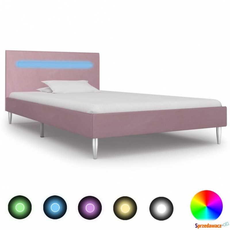 Rama łóżka z LED, różowa, tapicerowana tkanin... - Łóżka - Kędzierzyn-Koźle