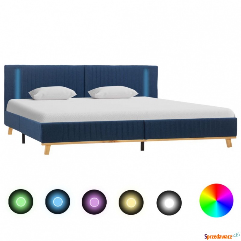 Rama łóżka z LED, niebieska, tapicerowana tka... - Łóżka - Chrzanów