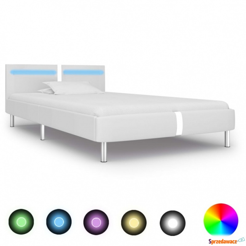 Rama łóżka LED, biała, sztuczna skóra, 90 x 2... - Stelaże do łóżek - Piaseczno