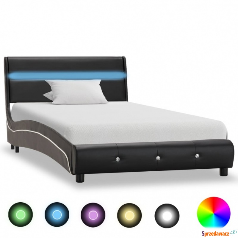 Rama łóżka z LED, czarna, sztuczna skóra, 90 x... - Stelaże do łóżek - Zabrze