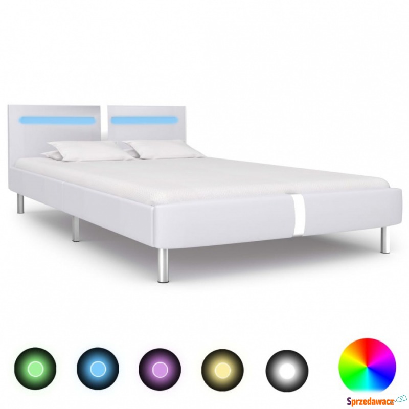 Rama łóżka LED, biała, sztuczna skóra, 140 x... - Łóżka - Wyczechowo