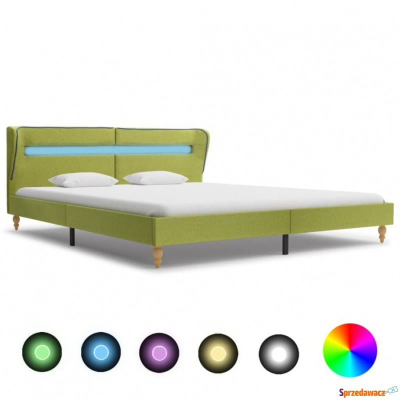 Rama łóżka z LED, zielona, tapicerowana tkani... - Łóżka - Siedlce