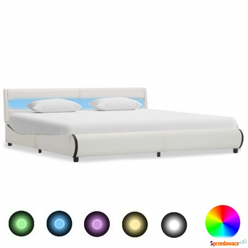 Rama łóżka z LED, biała, sztuczna skóra, 180... - Łóżka - Lędziny