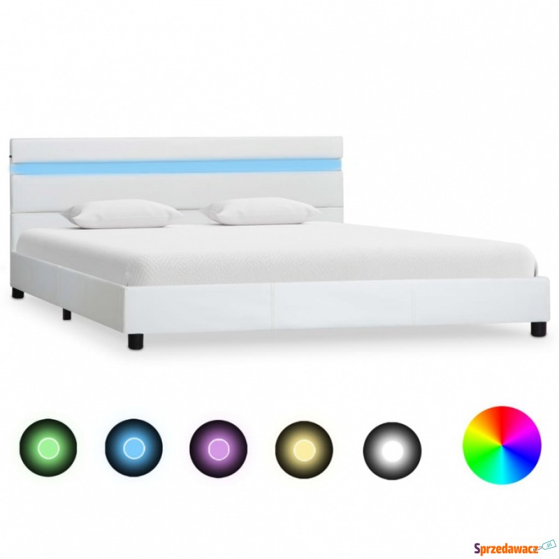 Rama łóżka z LED, biała, sztuczna skóra, 160... - Łóżka - Piaseczno