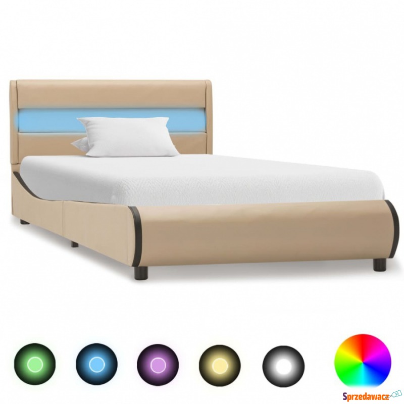Rama łóżka z LED, cappuccino, sztuczna skóra,... - Łóżka - Legionowo