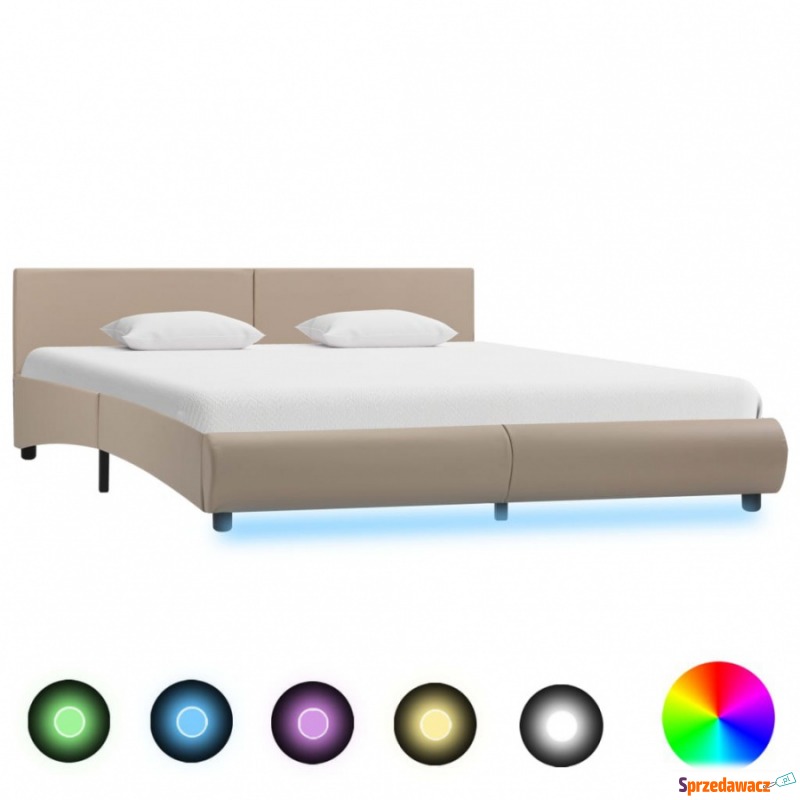 Rama łóżka z LED, kolor cappuccino, sztuczna... - Łóżka - Kiełpino
