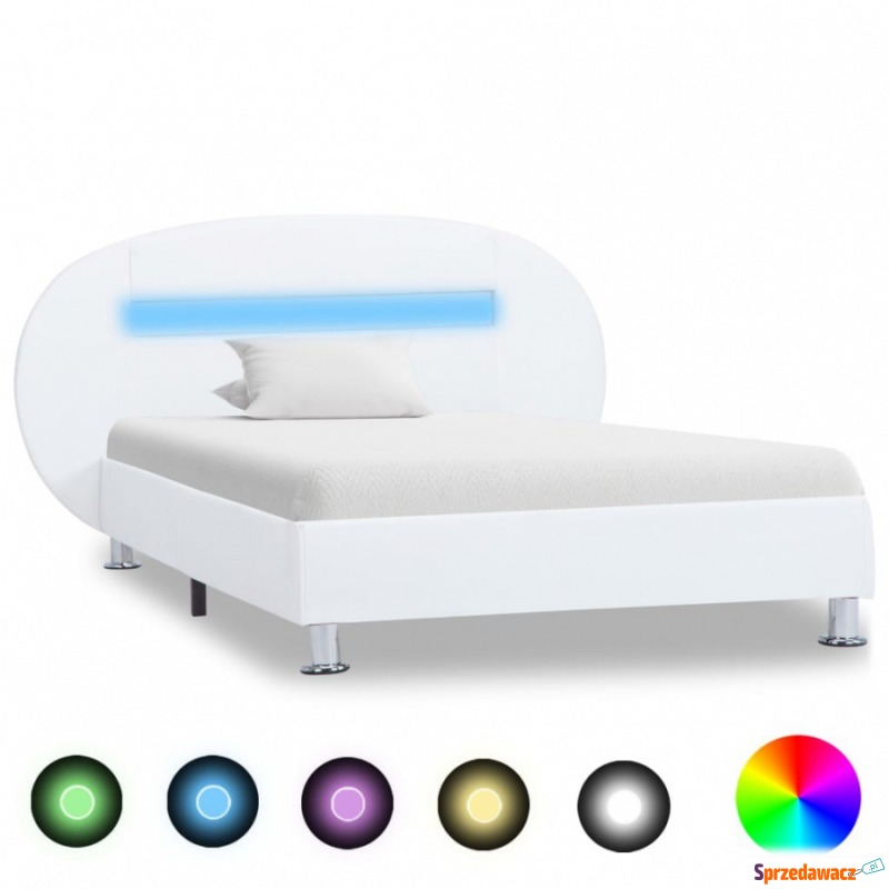 Rama łóżka z LED, biała, sztuczna skóra, 100... - Stelaże do łóżek - Police