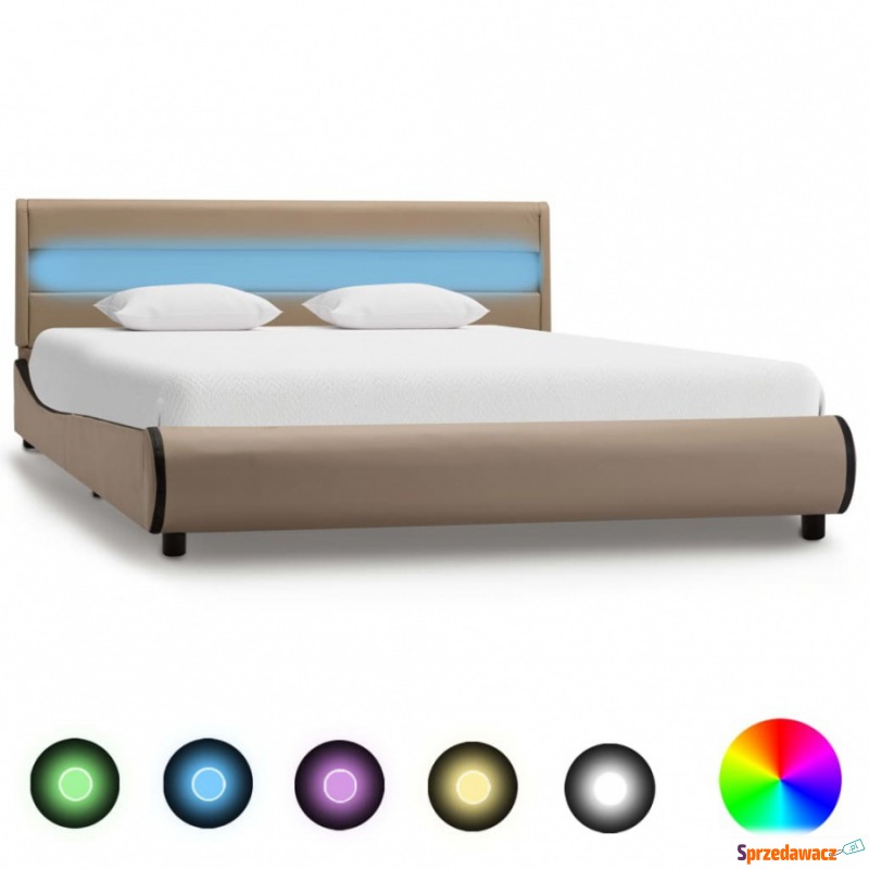 Rama łóżka z LED, kolor cappuccino, sztuczna... - Łóżka - Ciechanów