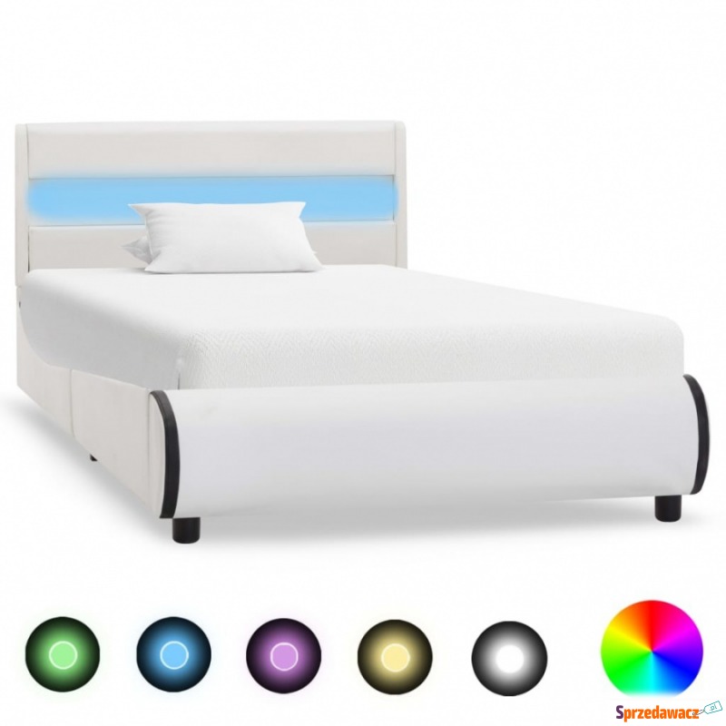 Rama łóżka z LED, biała, sztuczna skóra, 100... - Łóżka - Jelenia Góra