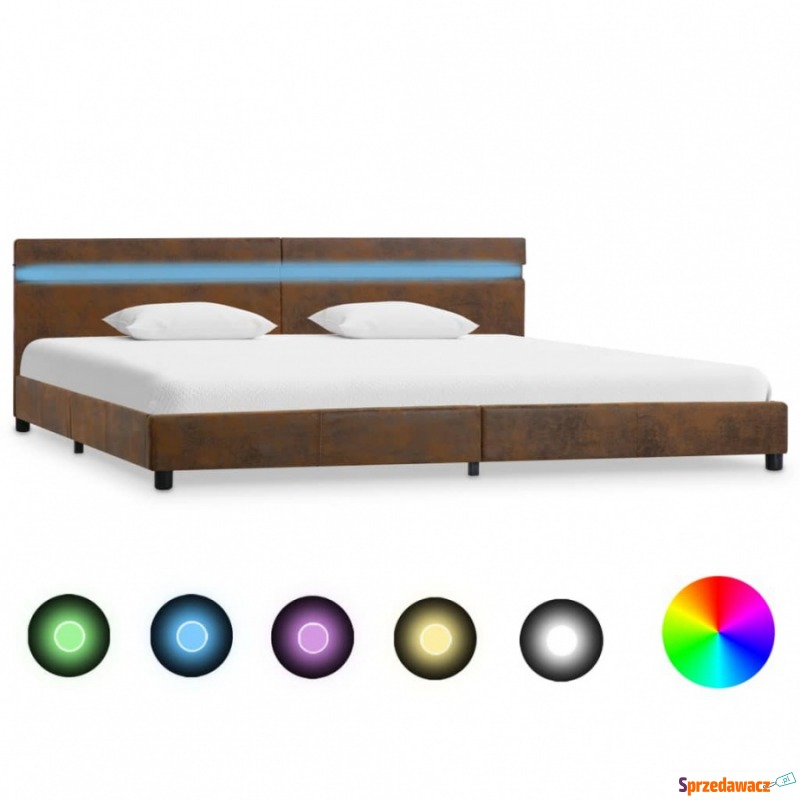Rama łóżka z LED, brązowa, tapicerowana tkani... - Stelaże do łóżek - Ugoszcz