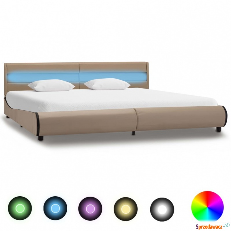 Rama łóżka z LED, kolor cappuccino, sztuczna... - Łóżka - Żory