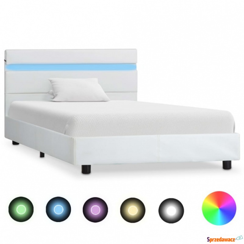 Rama łóżka z LED, biała, sztuczna skóra, 100... - Łóżka - Głogów