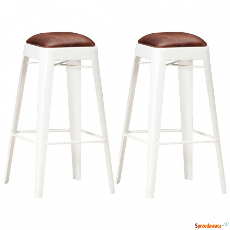Krzesła barowe 2 szt. białe skóra naturalna - Taborety, stołki, hokery - Kołobrzeg