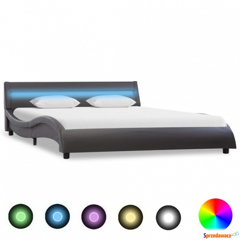 Rama łóżka z LED, szara, sztuczna skóra, 120 x... - Łóżka - Grabówka