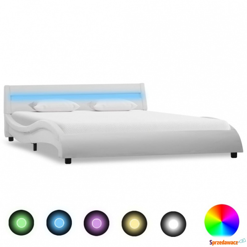 Rama łóżka z LED, biała, sztuczna skóra, 160... - Łóżka - Nysa