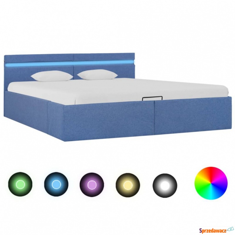 Rama łóżka z podnośnikiem i LED, niebieska, t... - Łóżka - Kołobrzeg