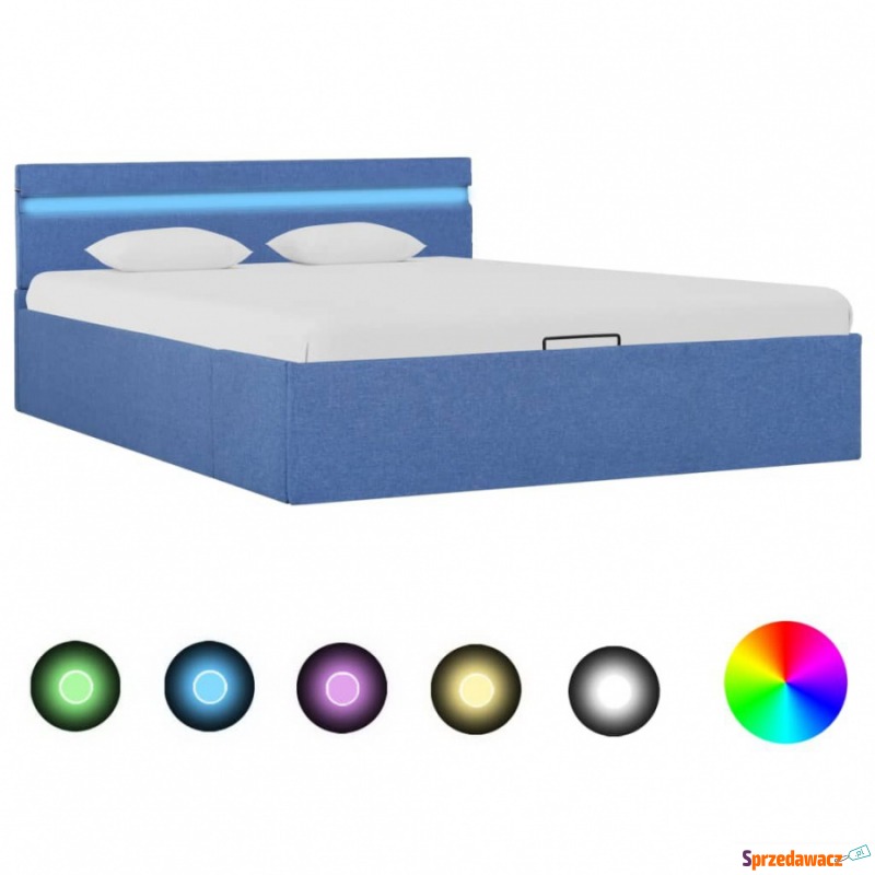 Rama łóżka z podnośnikiem i LED, niebieska, t... - Łóżka - Kędzierzyn-Koźle