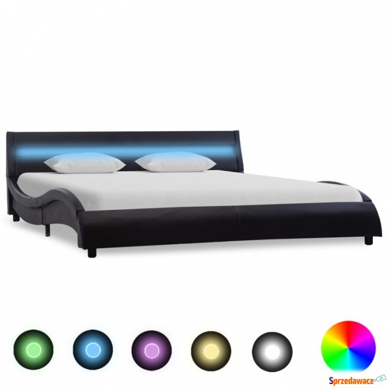 Rama łóżka z LED, czarna, sztuczna skóra, 140... - Stelaże do łóżek - Otwock