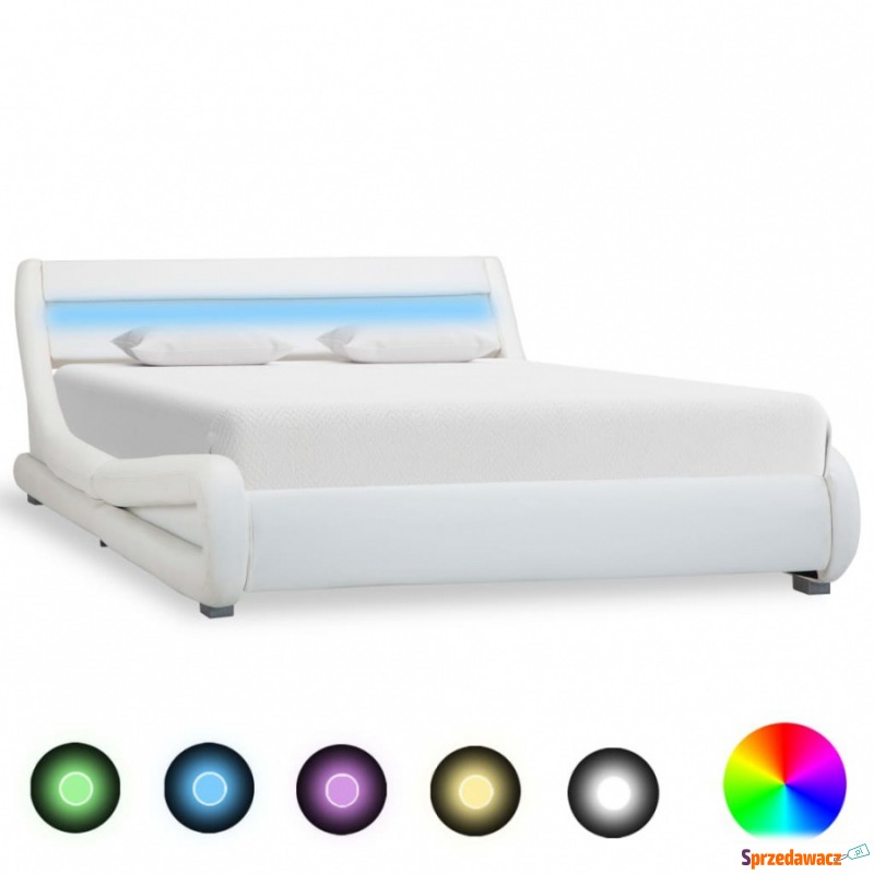 Rama łóżka z LED, biała, sztuczna skóra, 120... - Stelaże do łóżek - Piotrków Trybunalski