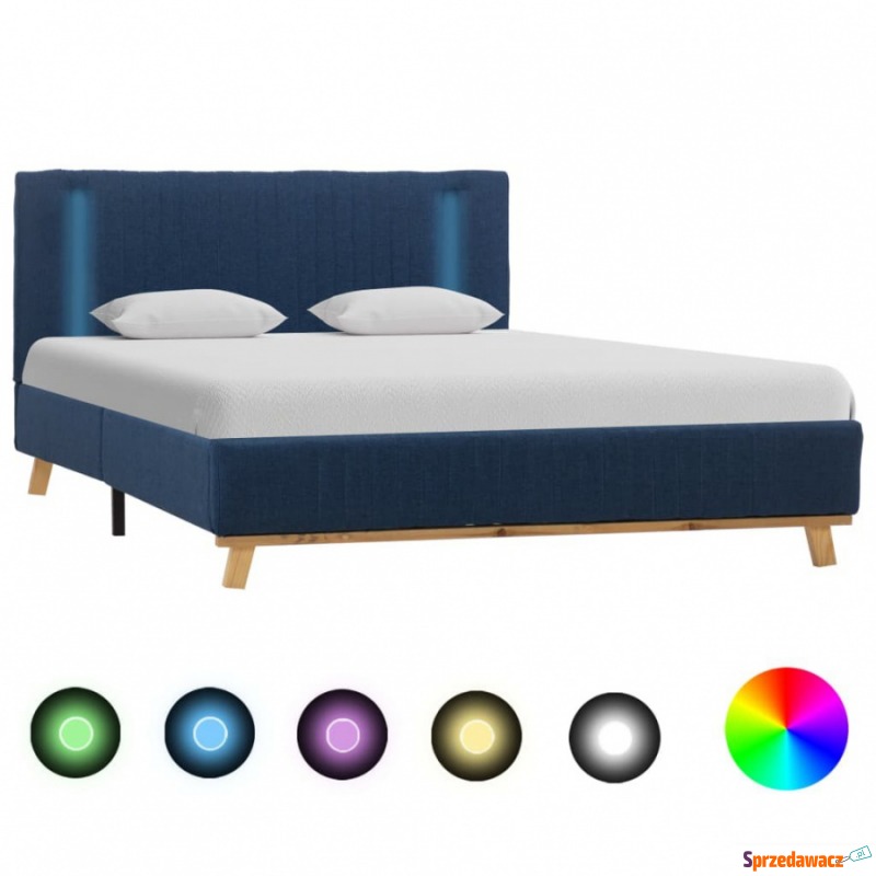 Rama łóżka z LED, niebieska, tapicerowana tka... - Łóżka - Zgierz