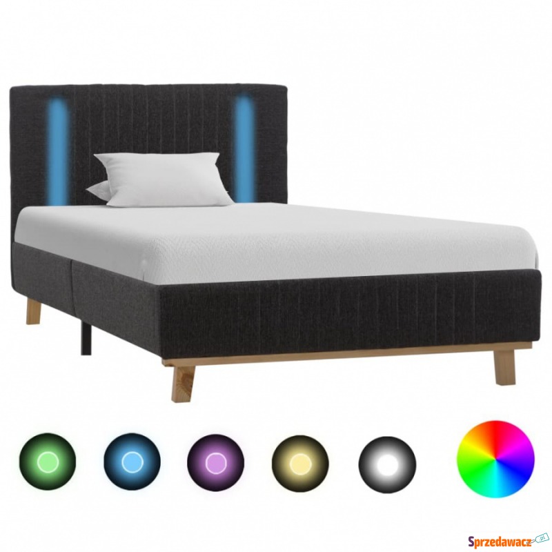 Rama łóżka z LED, ciemnoszara, tapicerowana t... - Łóżka - Żyrardów